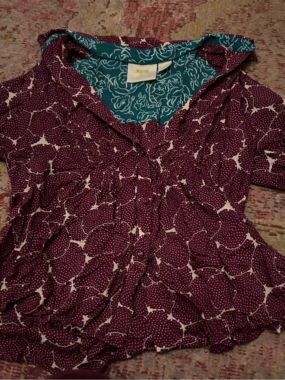 Maeve by Anthropologie Women’s Purple Printed Short-Sleeve Blouse size 2